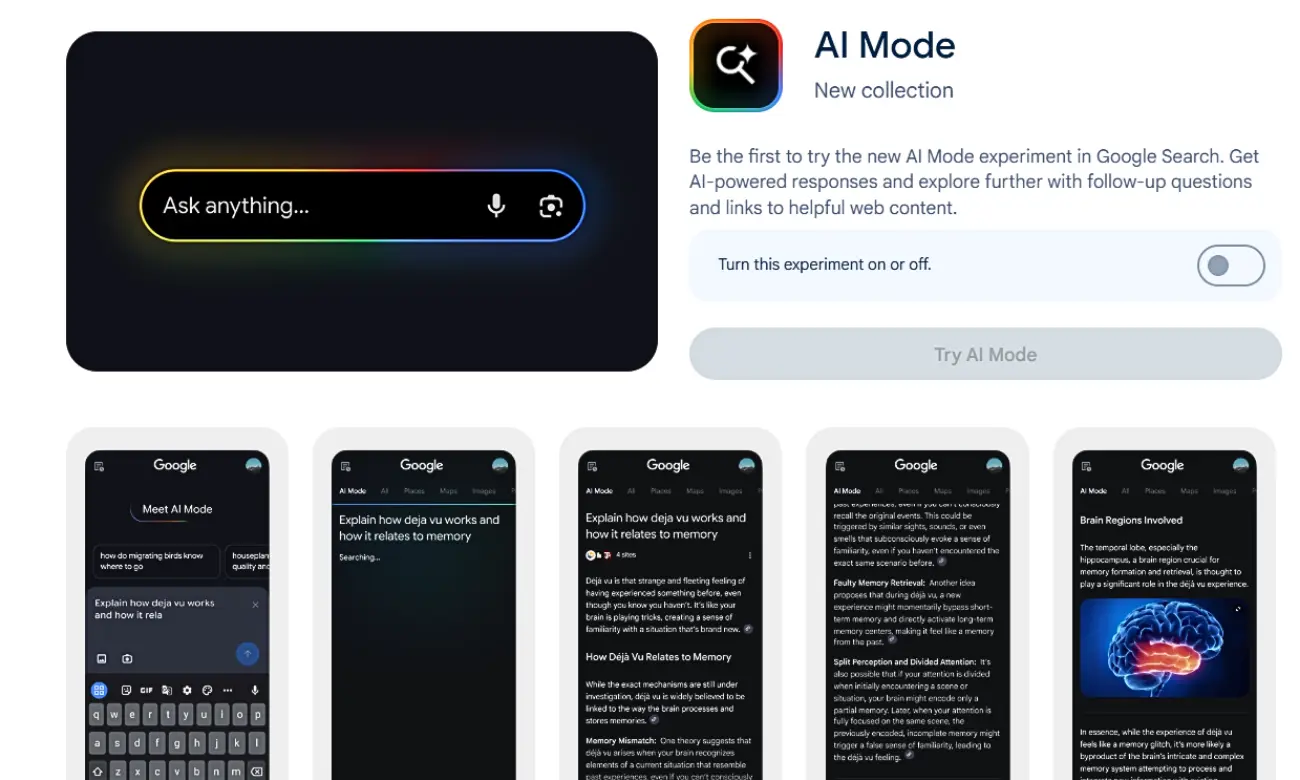 Google AI mode interface